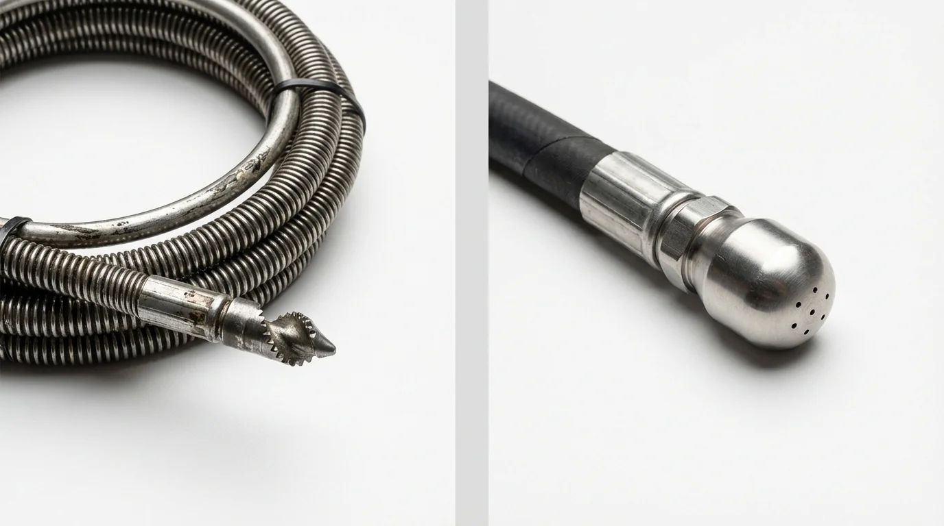 Drain snake cable and hydro jetting nozzle used for drain cleaning in Loganville, GA