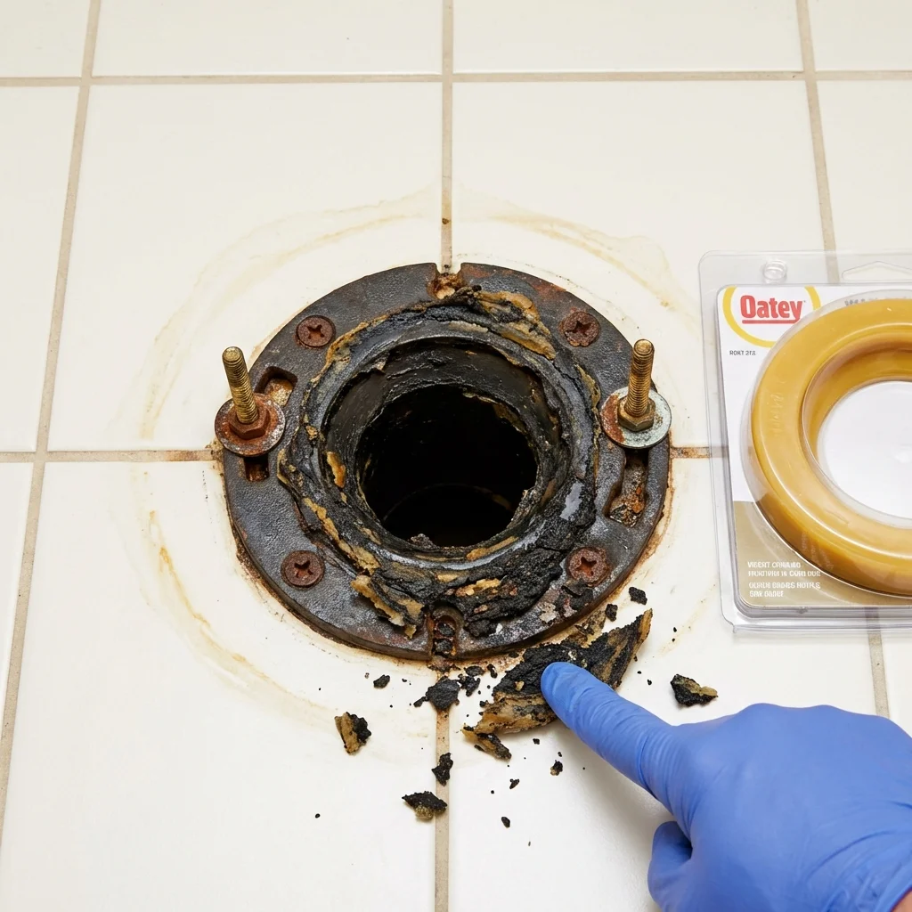 Failed wax ring showing water seepage at the base of a toilet in a Loganville, GA home